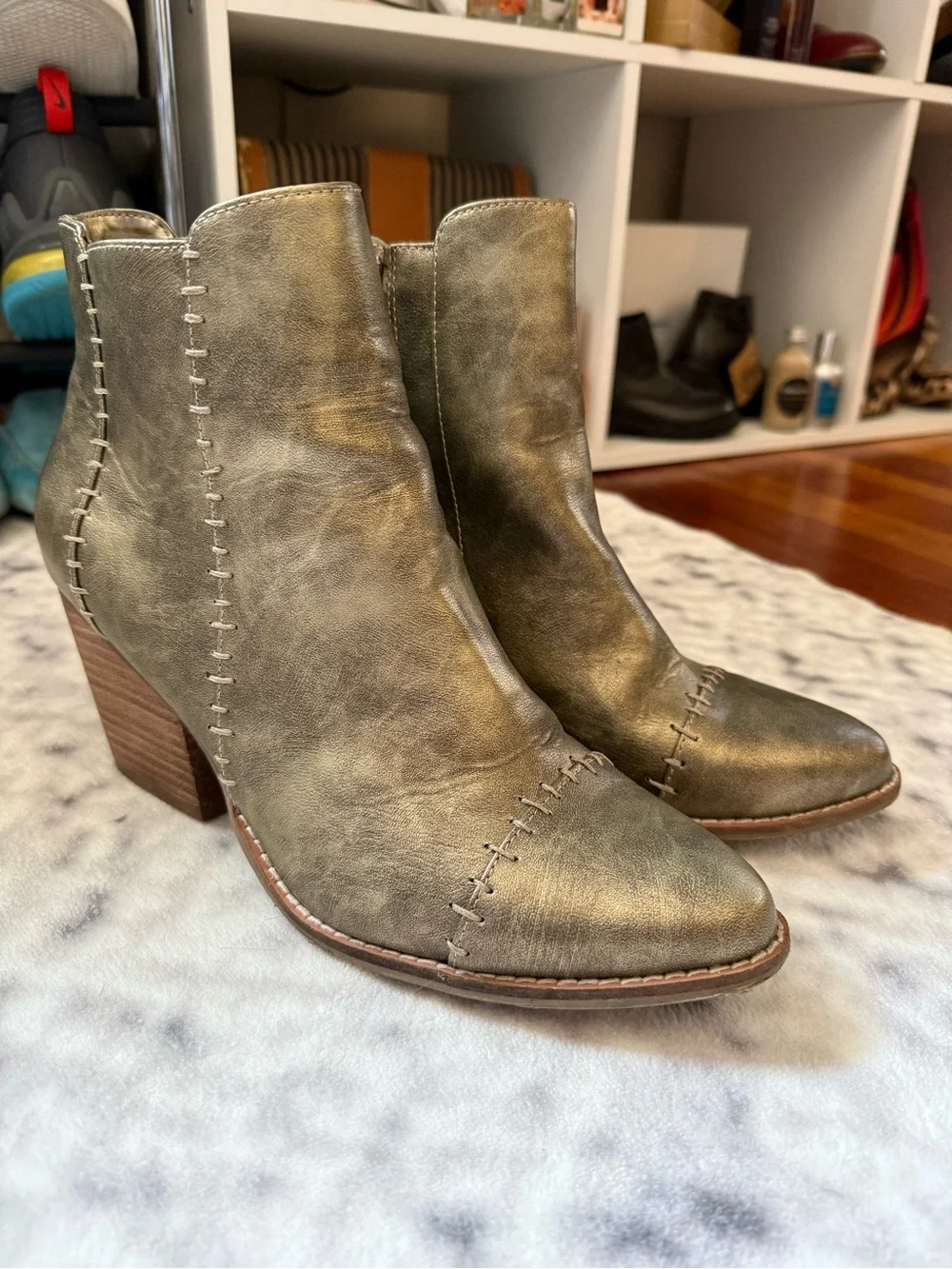 Coconuts by Matisse - Rockandroll Metallic Gold Whipstitch Ankle Booties - 10